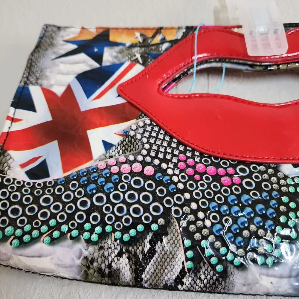 Y2K Pop Art Graffiti Collage Novelty Red Lip Clutch.